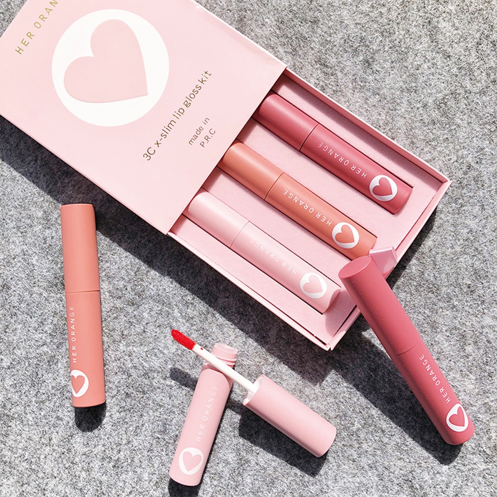 Set 3 son kem lì, mịn, nhẹ môi Her Orange 3C x-slim lip gloss kit NPP Shoptido