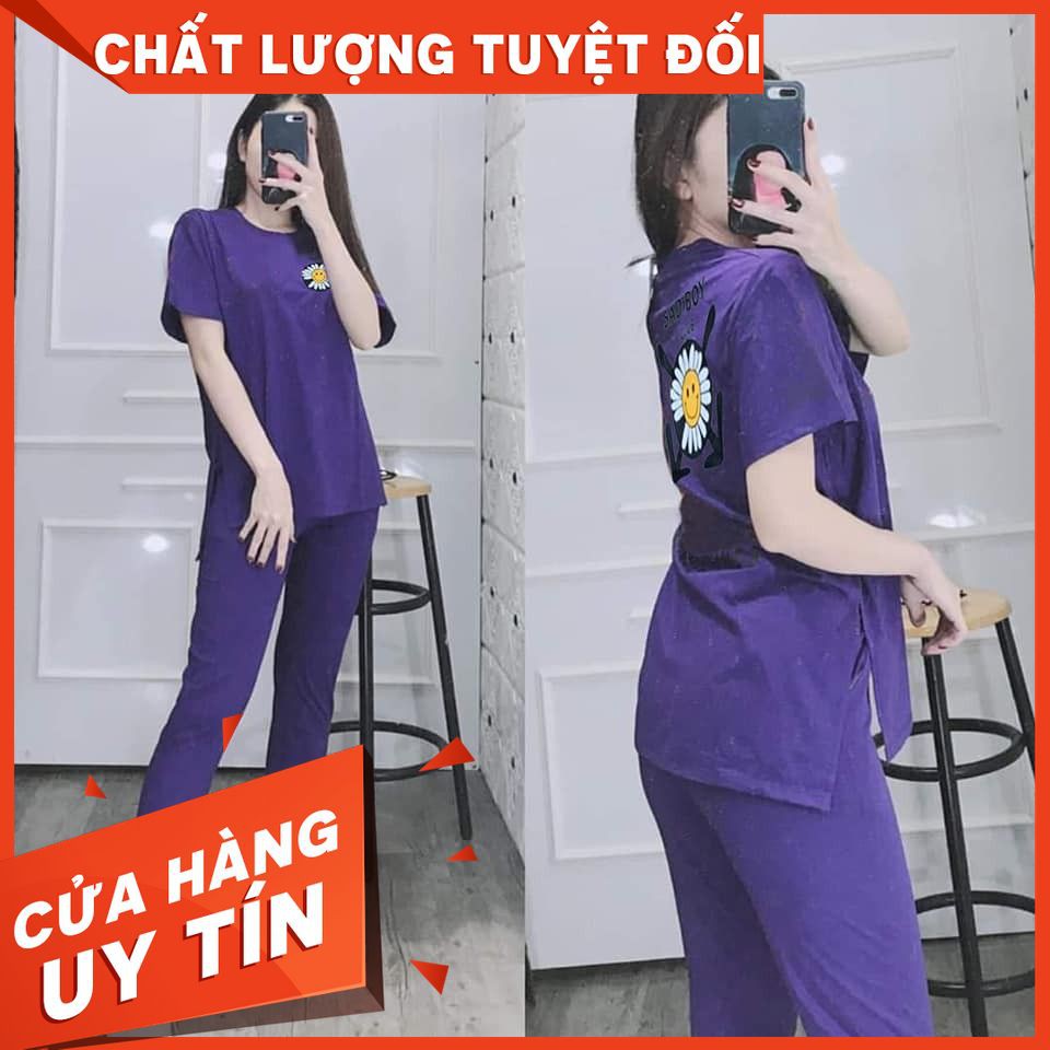 [Freeship đơn từ 0đ] Đồ bộ Cotton hoa cúc thêu - áo xẻ tà( sau lưng thêu) quần dài - Hàng Y Hình, form lên đẹp