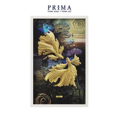 Tranh treo tường Mỹ Nghệ Phủ Vàng 24K PRIMA ART - BST Aqua Charm - Đôi cá Aquacharm- Size 55x 35 cm - VCG-0030-03