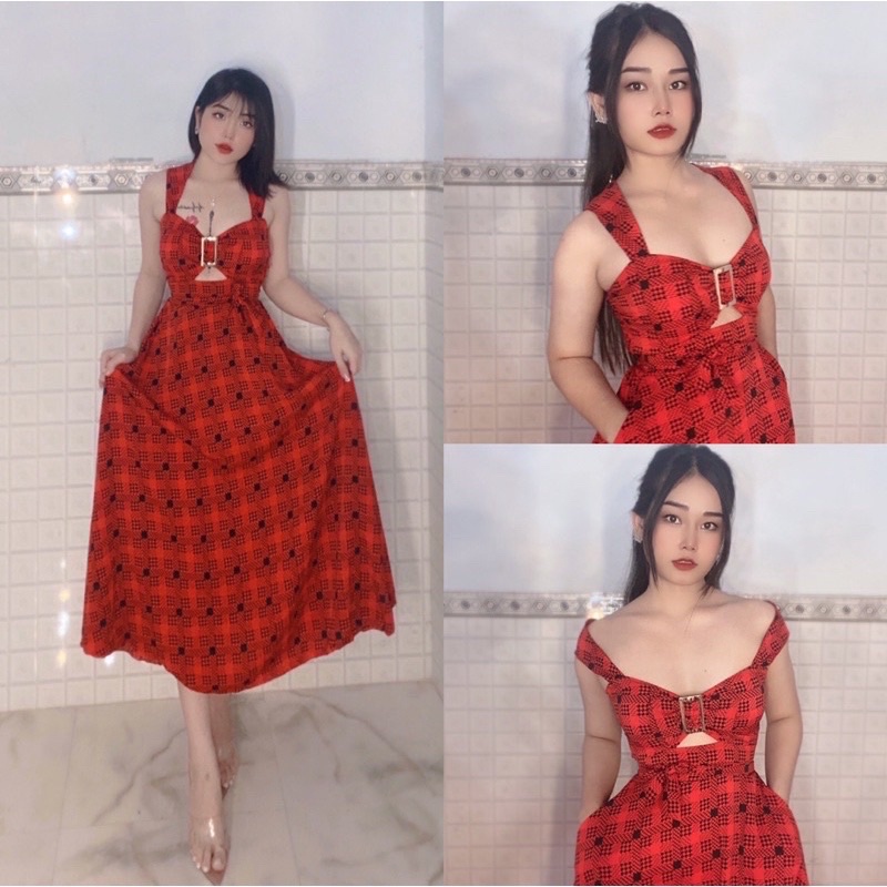 Đầm maxi hai dây bảng to khoen ngực khoét eo hoạ tiết, hoa, nhiều màu có túi hai bên hàng cao cấp