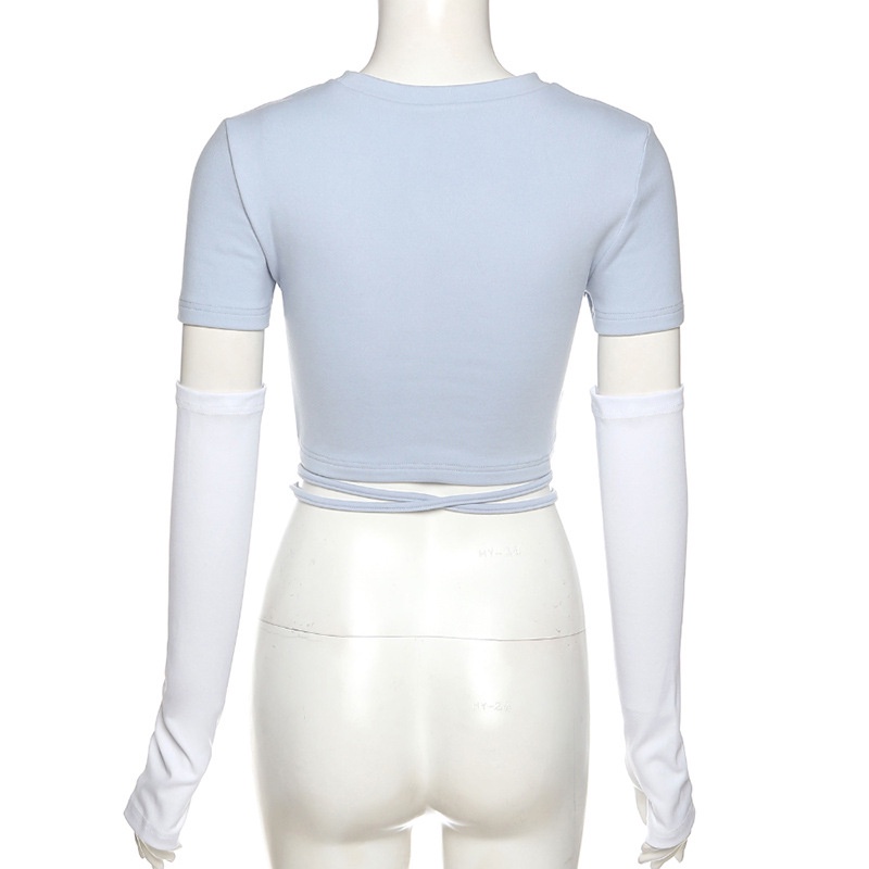 DUNEA Áo thun croptop tay ngắn thêu họa tiết thời trang cho nữ