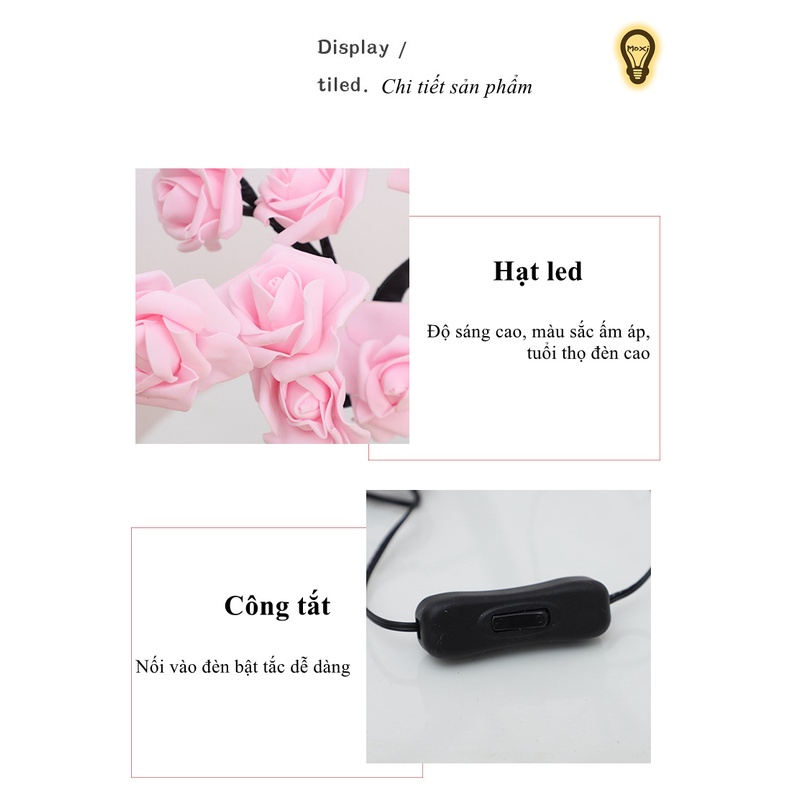 【 HÀNG SẴN hộp PIN+USB 】Đèn Led bàn hình cây hoa Hồng trang trí DECOR phòng ngủ, bàn học VINTAGE , quà tặng MOXI