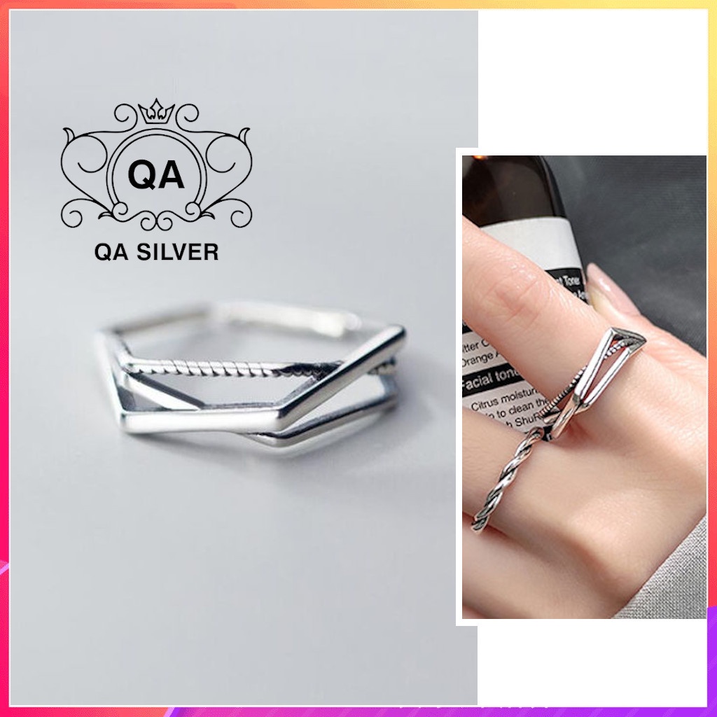 Nhẫn bạc thái tầng layer nam nữ hình học S925 RETRO Silver Ring QA SILVER RI200601