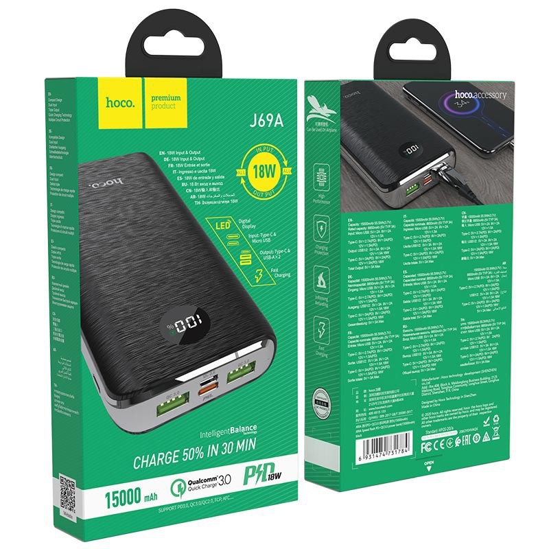 Sạc dự phòng Hoco J69A 15.000 mAh sạc nhanh 18W (iphone,android,BH 1 năm)