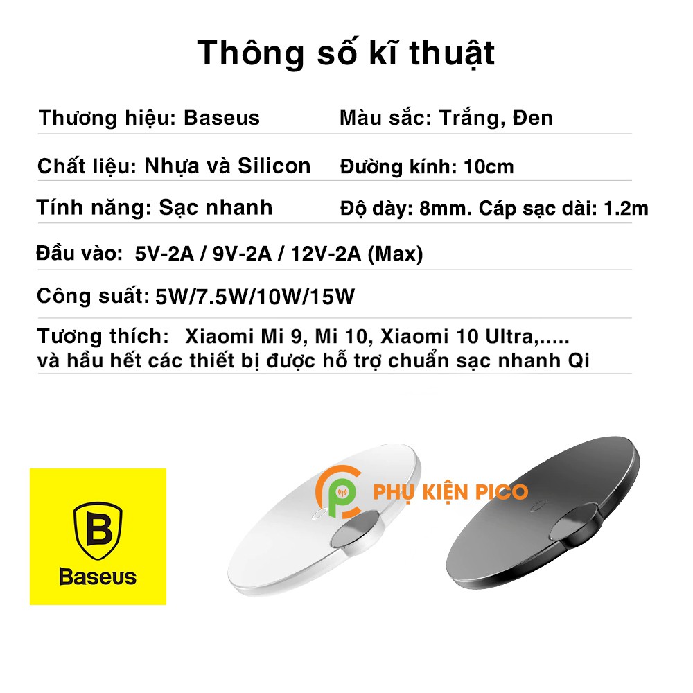 Đế sạc nhanh không dây Xiaomi Mi 10 / Mi 10 Ultra / Mi 9 15W chính hãng Baseus chuẩn Qi – Cốc sạc Xiaomi