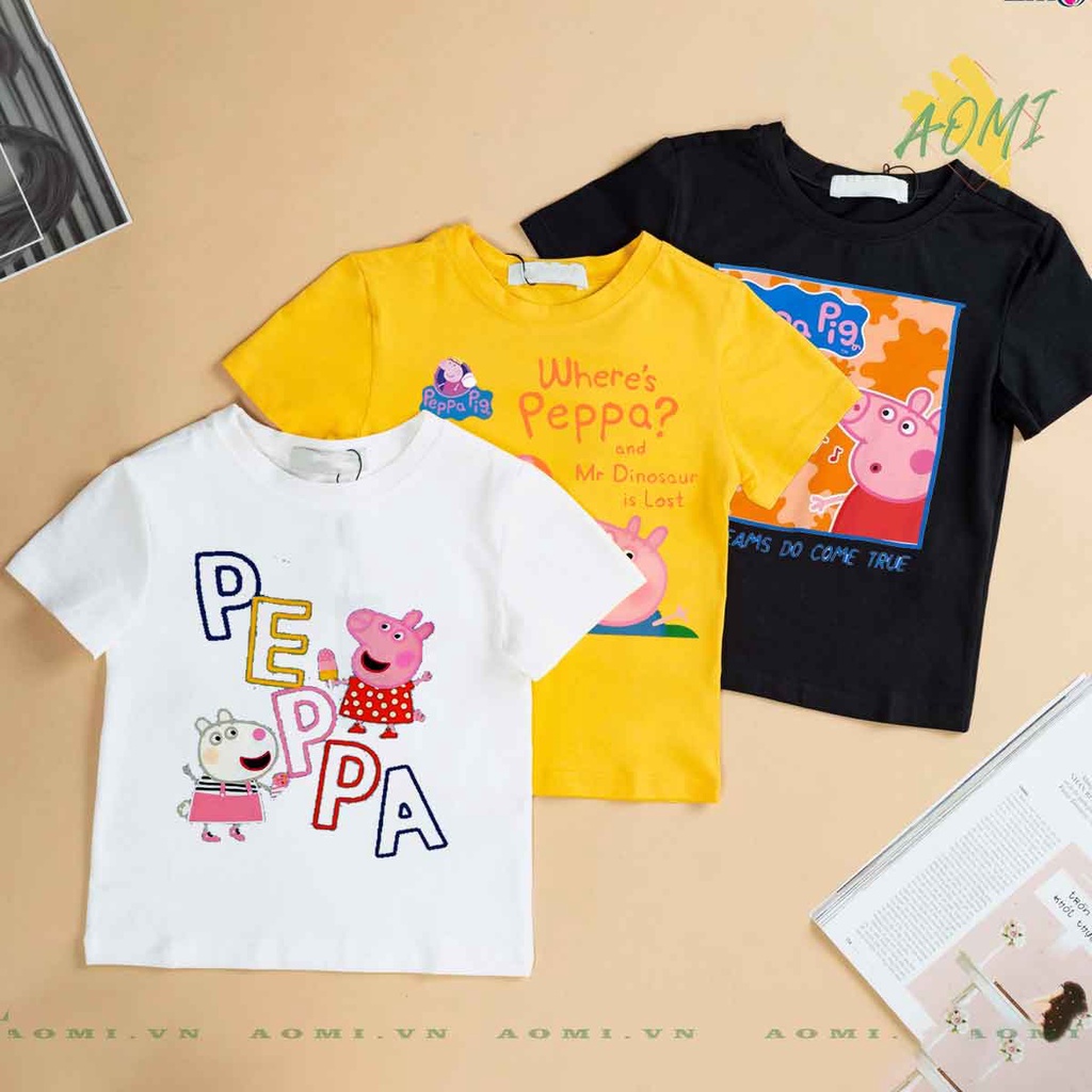 ÁO THUN heo peppa UNISEX PHÔNG VÀNG TAY NGẮN NAM NỮ GIA ĐÌNH CẶP ĐÔI SIZE TRẺ EM BÉ TRAI GÁI AOMIVN