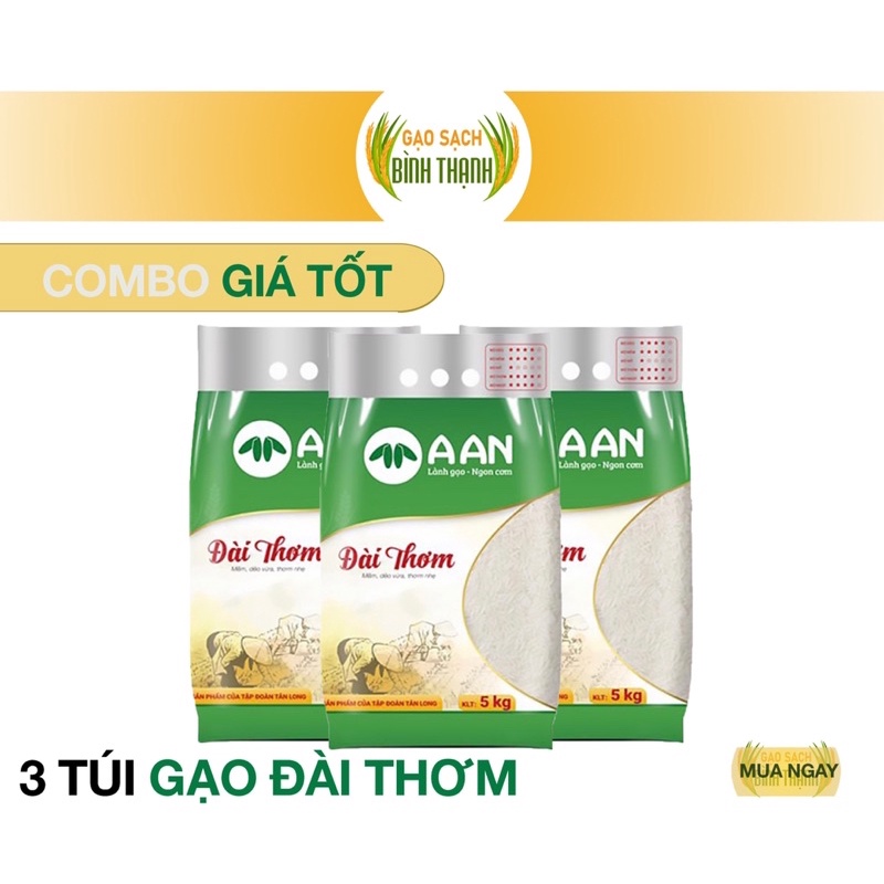 Combo 3 Túi Gạo Đài Thơm 8 - Gạo Dẻo, Ngon, Mùi Thơm Nhẹ - Gạo A An Túi 5kg  (Date Mới)