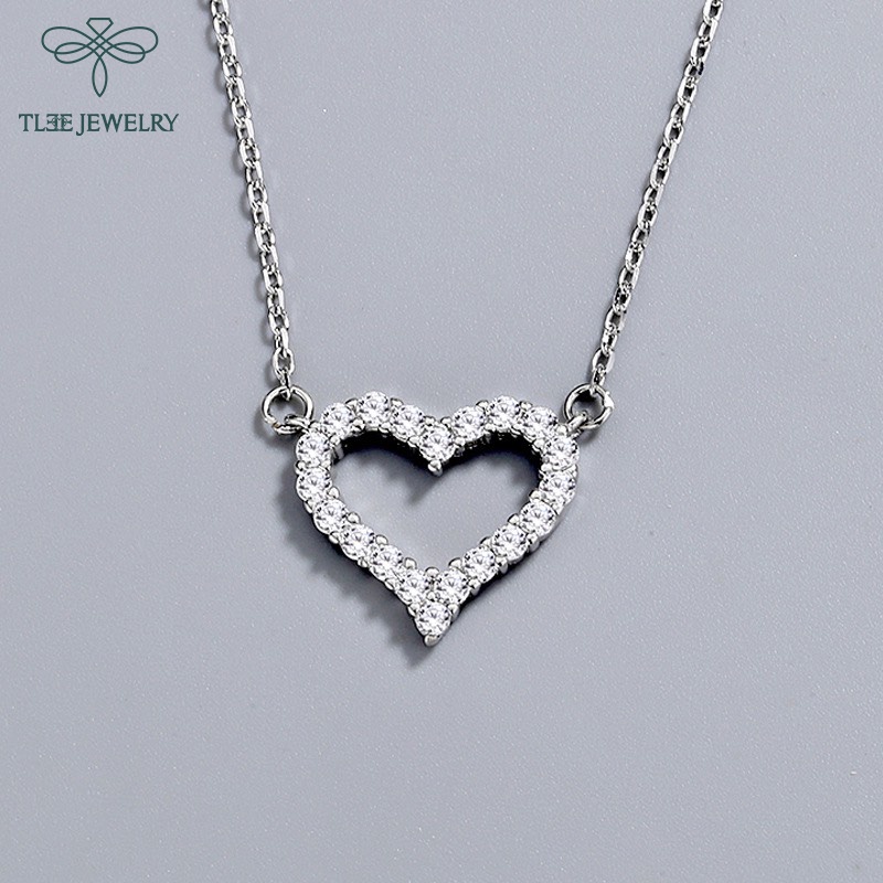Dây chuyền bạc nữ TLEE tim rỗng nạm đá viền cao cấp TleeJewelry D0116