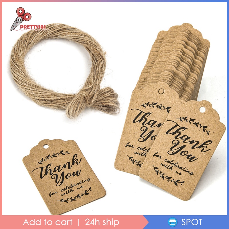 1 [Prettyia1] 100 Nhãn Giấy Kraft Thank You Dán Quà Tặng Giáng Sinh, Tiệc Cưới