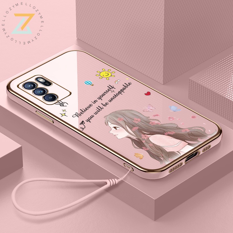 Zymello ốp lung OPPO Reno 6Z Reno 5 Reno 4 Ốp lưng điện thoại hình cô gái xinh đẹp có dây buộc 6D mạ điện sang trọng