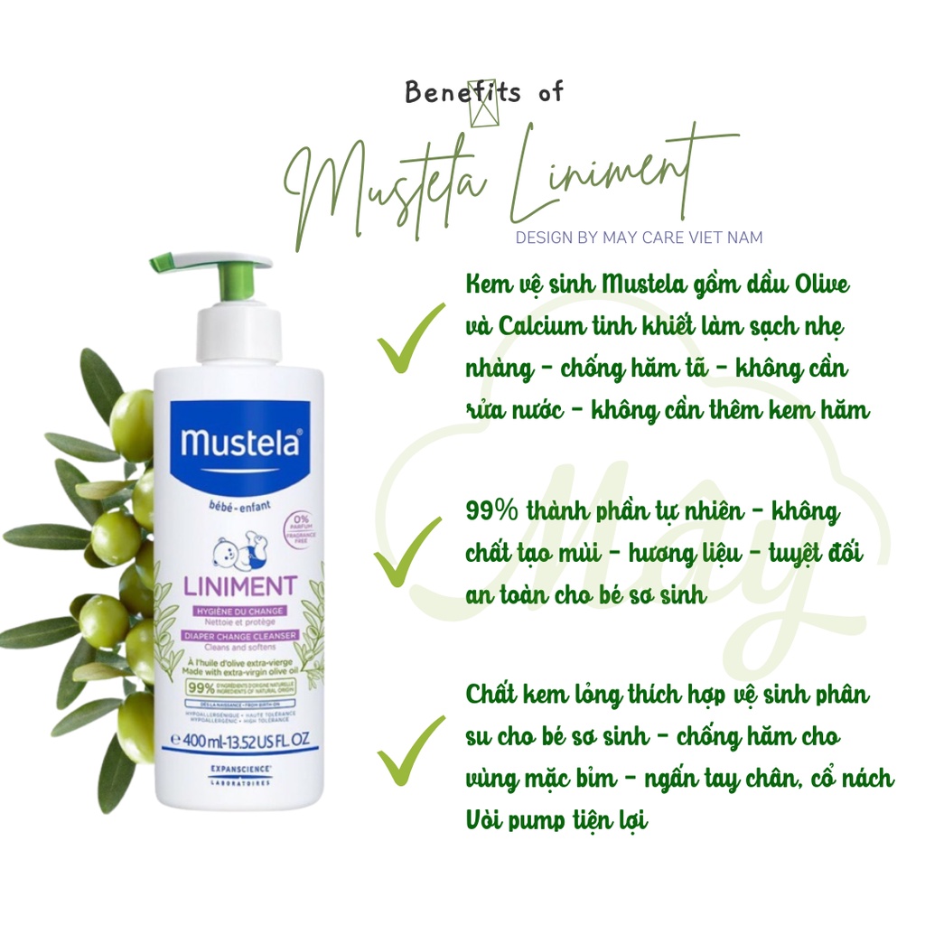 Kem vệ sinh thay tã bỉm chống hăm cho bé Mustela Liniment Nội địa Pháp - Hàng Air