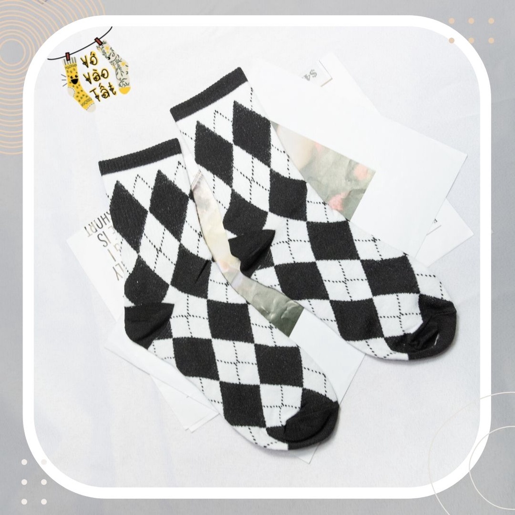 TẤT VỚ UNISEX NAM NỮ CỔ CAO TRẮNG ĐEN HỌA TIẾT