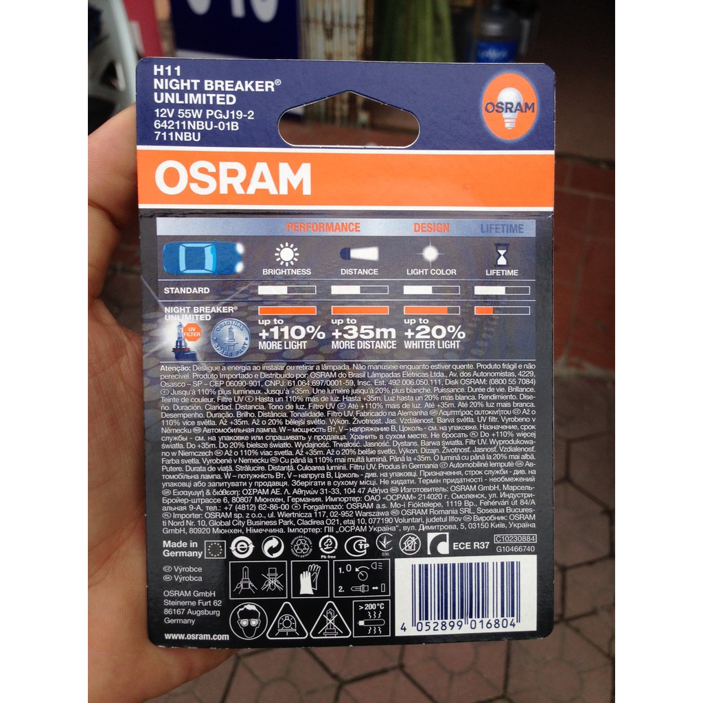 Bóng đèn tăng sáng H11 Osram Night Breaker Unlimited 12V-55W chính hãng ( 1 đôi)