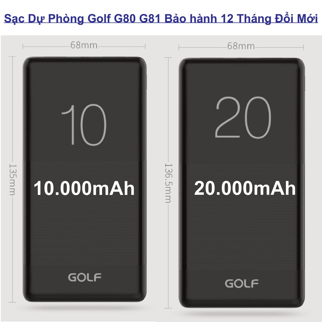 Sạc dự phòng Golf Candy G80 G81 - Dung lượng 10.000mAH , 20.000mAH thumbnail