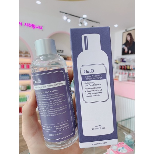 Nước hoa hồng không mùi dưỡng ẩm da và làm mềm da Klairs Supple Preparation Unscented 180ml