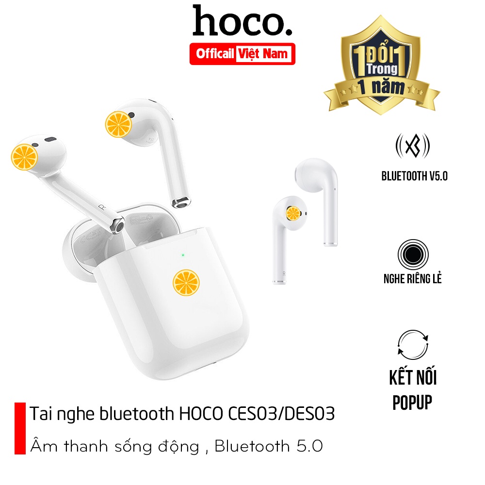 Tai Nghe Bluetooth TWS Hoco CES3/DES03 Chính Hãng Hỗ Trợ V5.0 Có Định Vị, Đổi Tên, Cảm Ứng