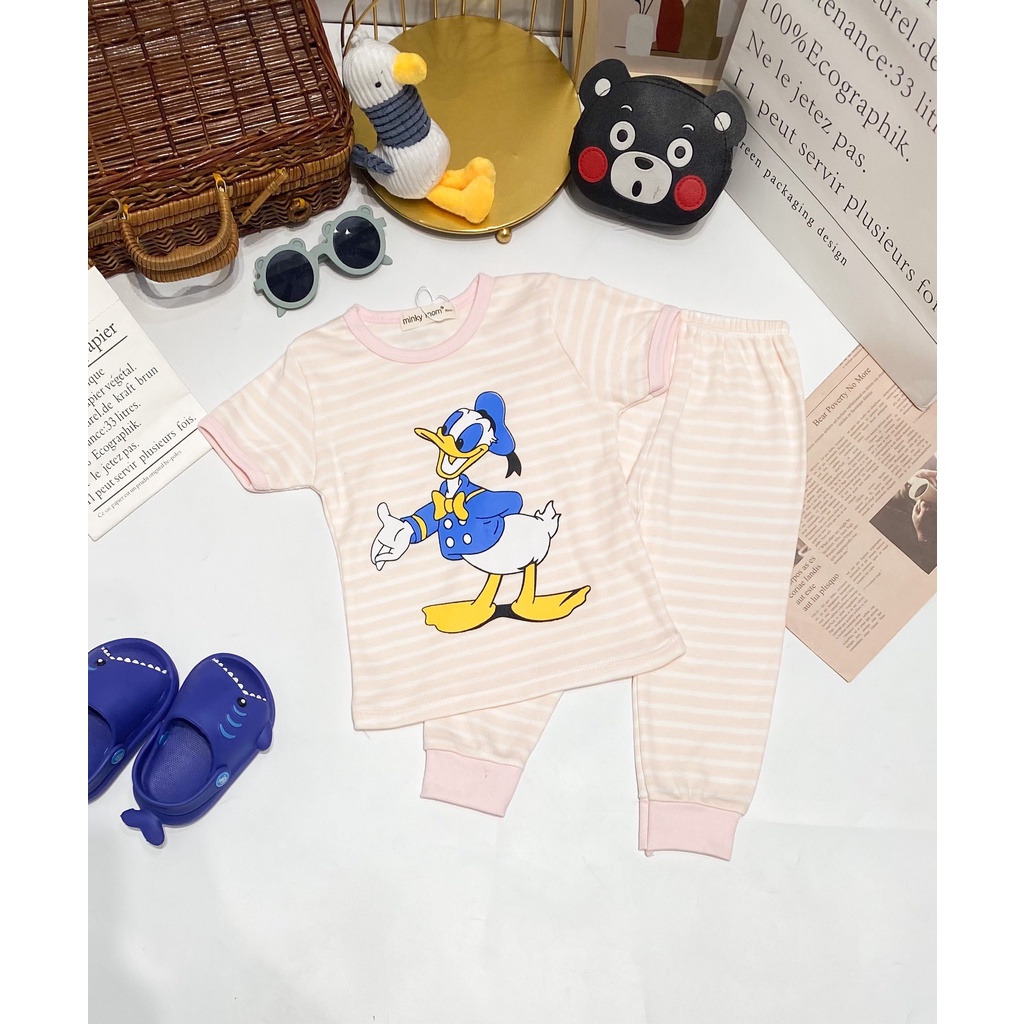 Bộ Tay Ngắn Quần Dài MINKY MOM COTTON HÀN Vải Sọc In Hình Ngộ Nghĩnh Cho Bé TN-IN114