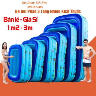 Hồ bơi cho bé phao 3 tầng bơm hơi ĐỦ KICH THƯỚC, Bể bơi phao thành cao cho bé-Có đáy chống trượt an toàn - Loại dày đẹp