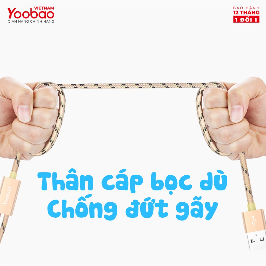 Dây cáp sạc 3 trong 1 (Micro USB/Lingtning/Type C) Yoobao YB-453 vỏ bện nylon Dài 1.2m - Hàng chính hãng - Bảo hành 12 t