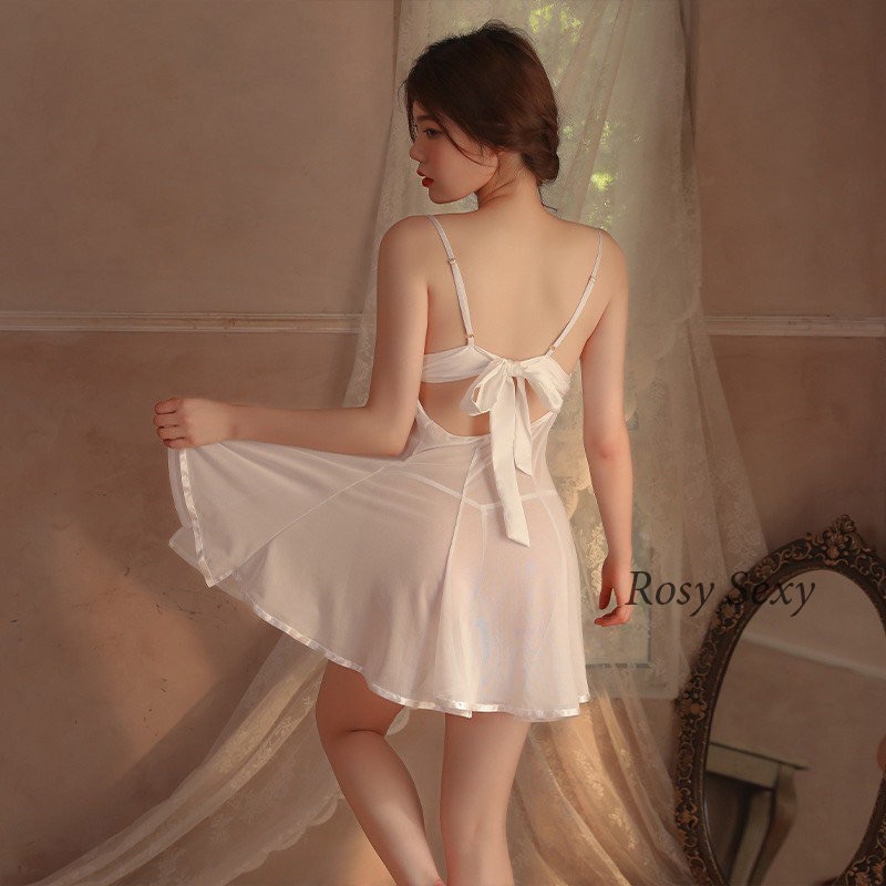 Váy ngủ 2 dây voan sexy phối ren cột nơ sau lưng VN279