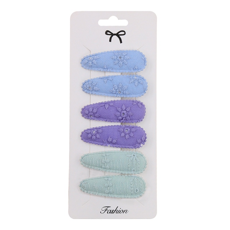 Bộ 6 Kẹp Tóc Nhỏ Bằng Vải In Hoa / Giọt Nước Có Nút Cài Kim Loại WMMB Cho Bé Gái
