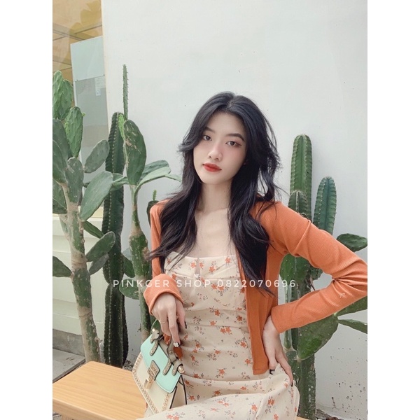 Set váy hoa nhí+áo khoác cam - Pinkger Shop