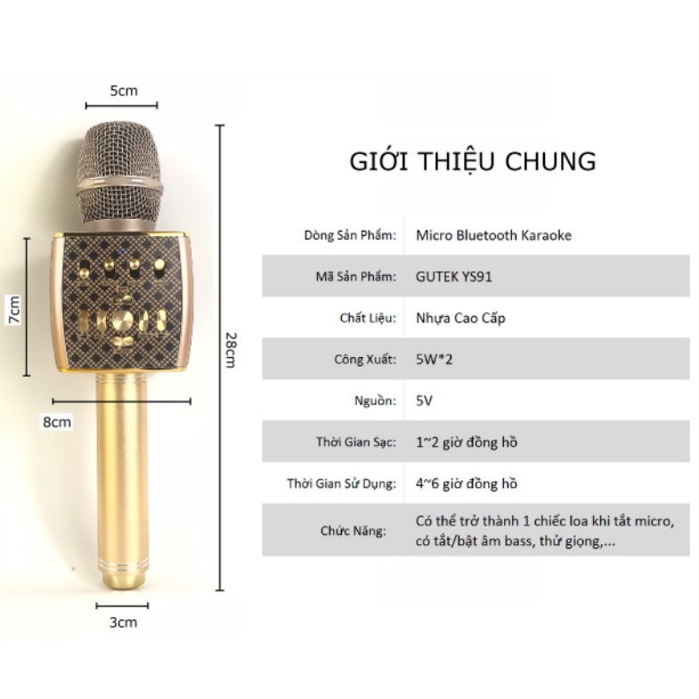 Micro bluetooth karaoke Yo-SuSD YS95 chính hãng hàng xịn công suất 14W, micro không dây hát karaoke 3000mah