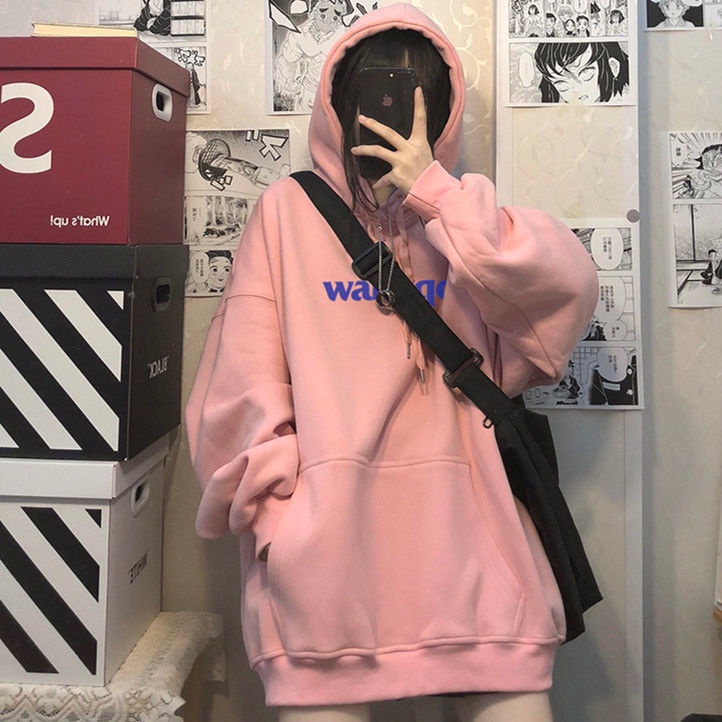 Áo Hoodie Dáng Rộng In Chữ Phong Cách Hàn Quốc Thời Trang Thu Đông Mới