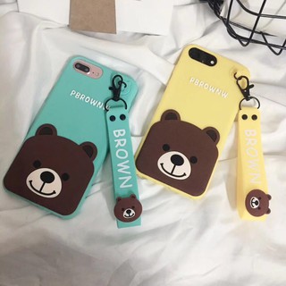 Ốp lưng gấu Brown dễ thương kèm dây OP19 cho iPhone 2 màu vàng và xanh