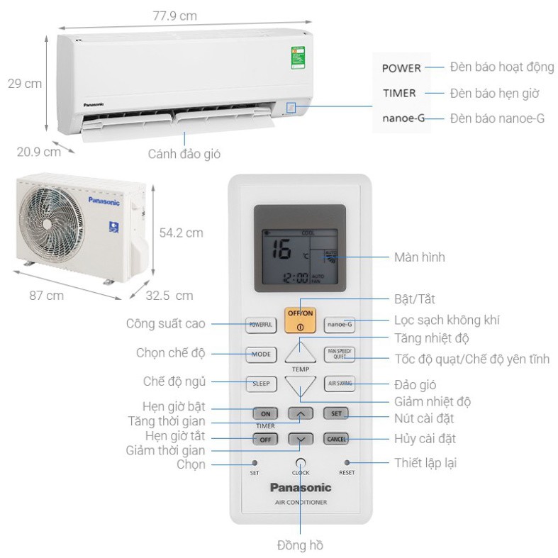 Điều Hòa Panasonic 12000BTU 1 Chiều R32 Tiêu Chuẩn CU/CS-N12WKH-8