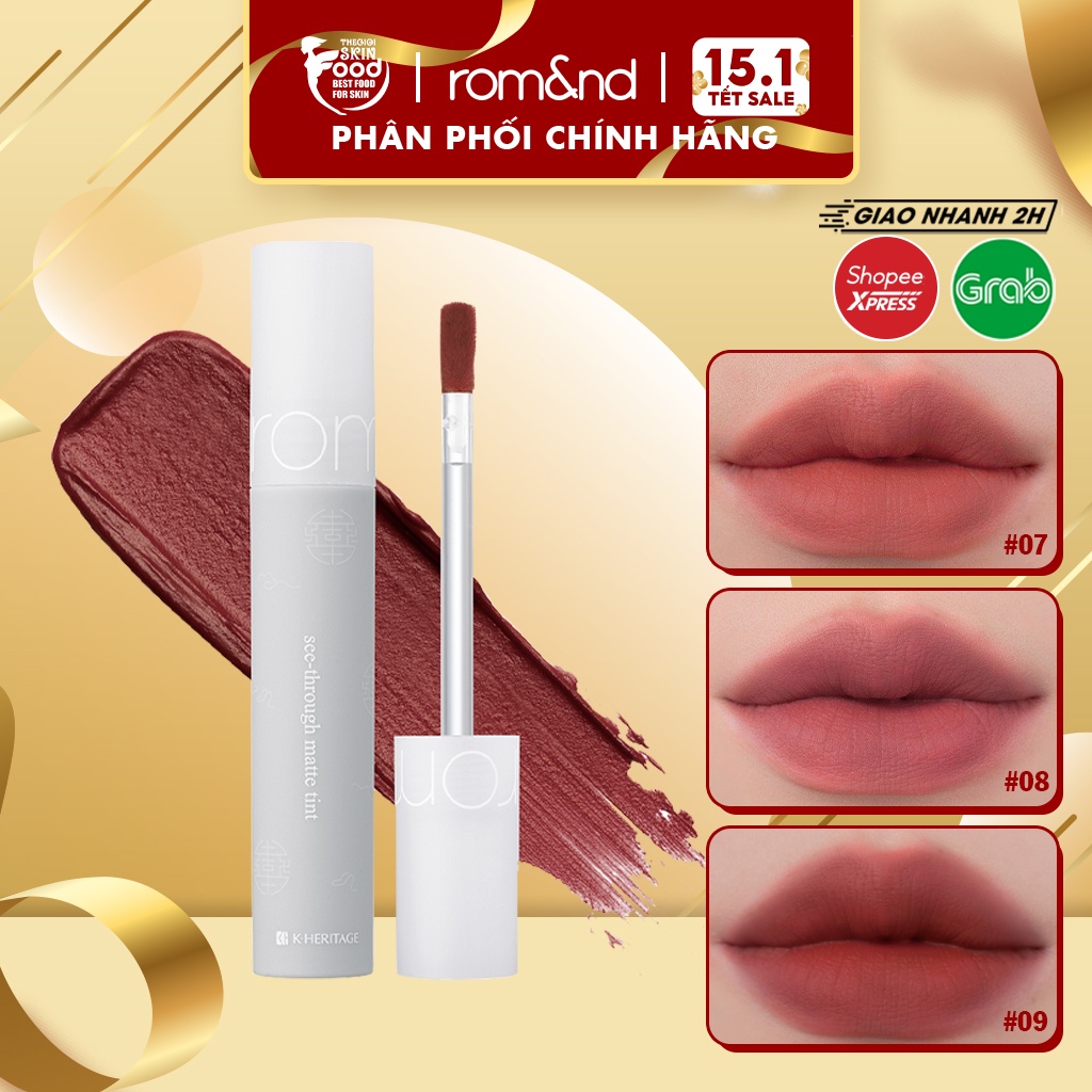 [New][Phiên bản Hanbok] Son Kem Lì, Siêu Mịn Môi Hàn Quốc Romand See Through Matte Tint 3.8g