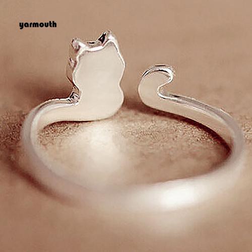 Nhẫn Hở Mạ Bạc Hình Mèo Hoạt Hình Thời Trang Cho Nữ