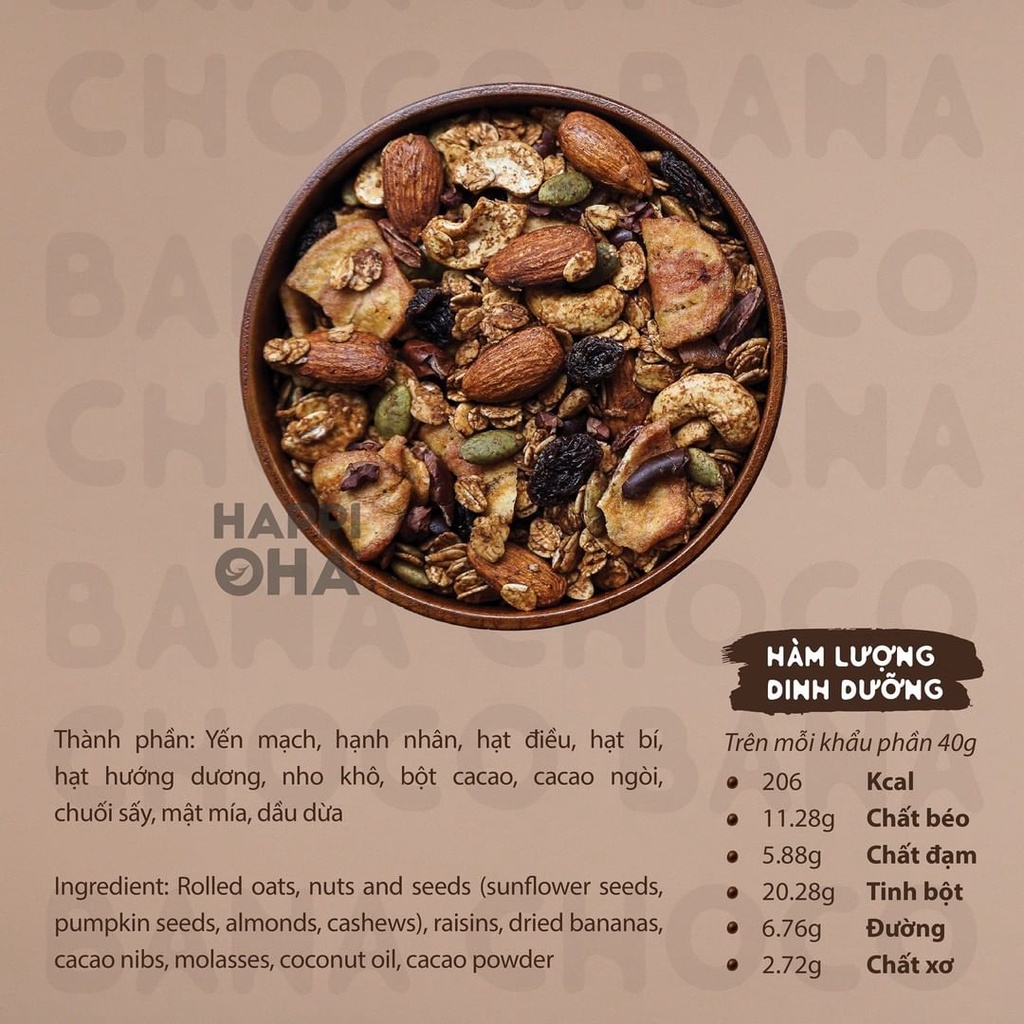 Set ăn xế nhẹ nhàng HAPPI OHA gồm 4 sản phẩm granola, bánh gạo, bơ hạt, biscotti