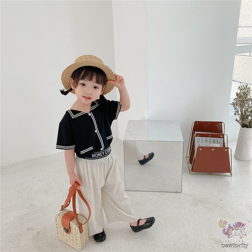 Quần dài ống rộng in chữ phong cách Hàn Quốc thời trang cho bé gái