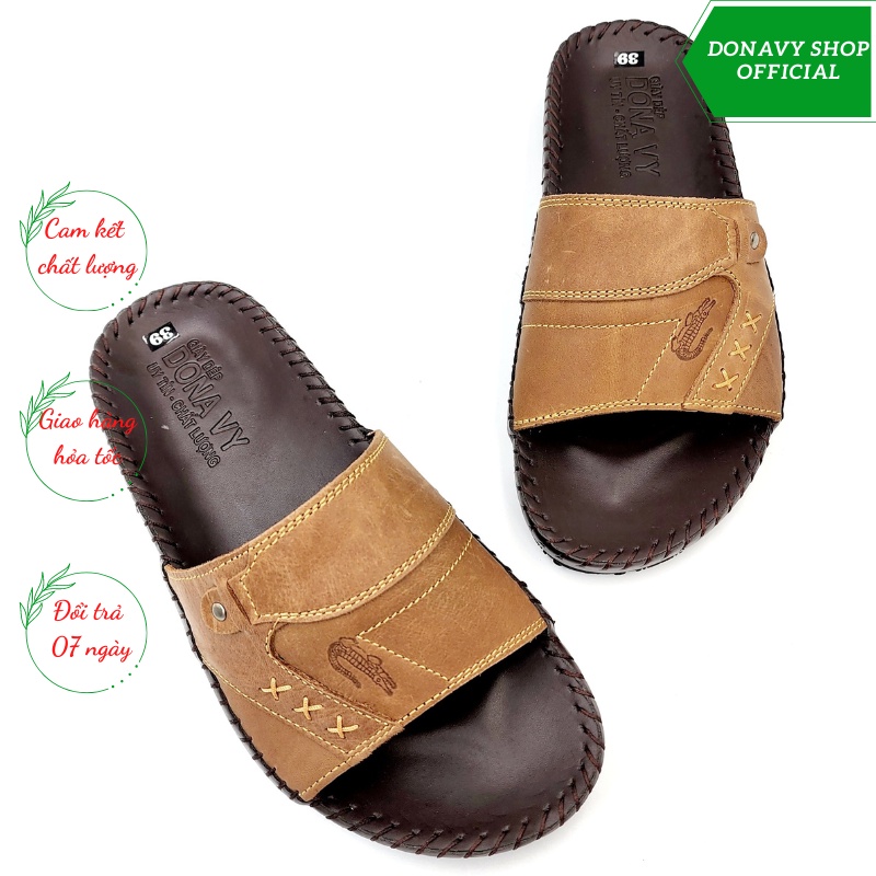 Dép Quai Ngang Da Bò 100% Thiết Kế Trẻ Trung - Đế Lõm Chắc Chắn Bao Mọi Địa Hình CS3X