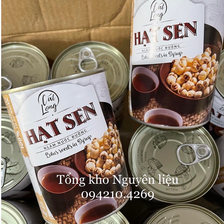 Hạt Sen Ngâm Nước Đường/Hạt Sen Đóng hộp CÁT LONG hộp 565g- TOPPING CHÈ/TRÀ SEN VÀNG LOẠI MỀM BÙI
