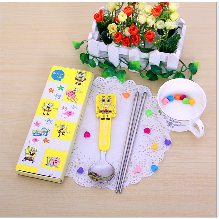 Set Thìa đũa inox Hoạt hình đáng yêu cho bé bền đẹp