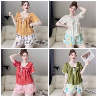 🎀 Vải xịn 🎀  Đồ bộ Đồ mặc nhà Đồ ngủ sleepwear hai dây đùi phối cột nơ dễ thương