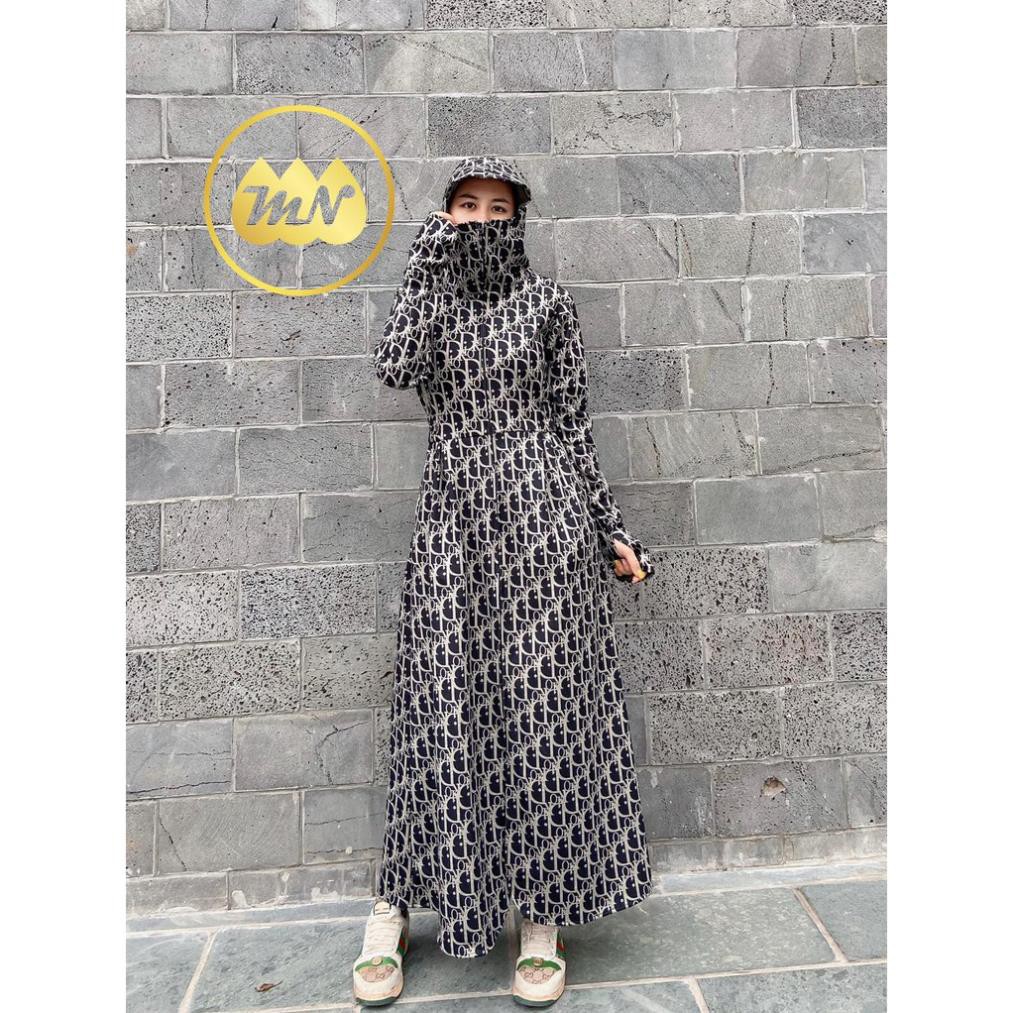 Áo chống nắng toàn thân 3 lớp vải lanh nhung Nhật xịn dài phủ kín chân - ao chong nang nu toan than 