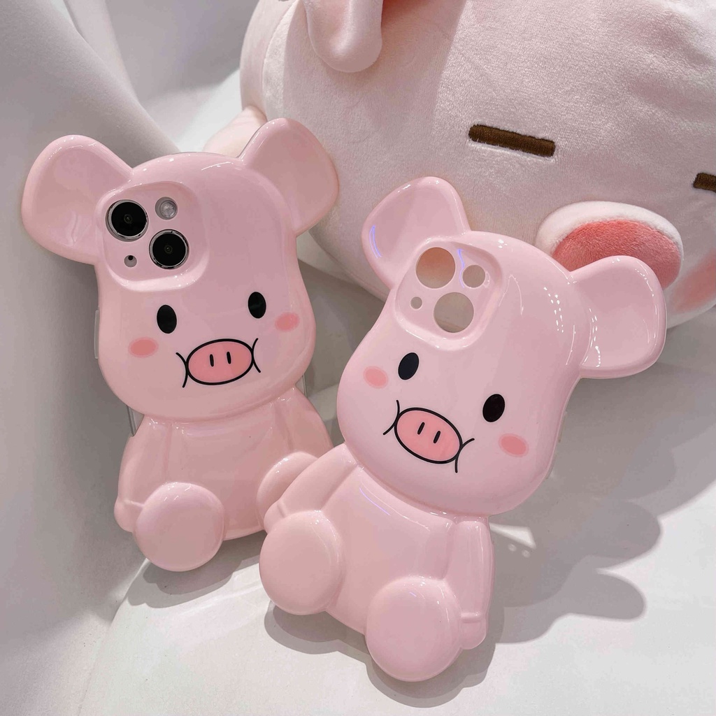 Ốp Điện Thoại Hình Gấu / Heo Hồng 3D Cho IPhone14Pro Max IPhone 12 Pro Max