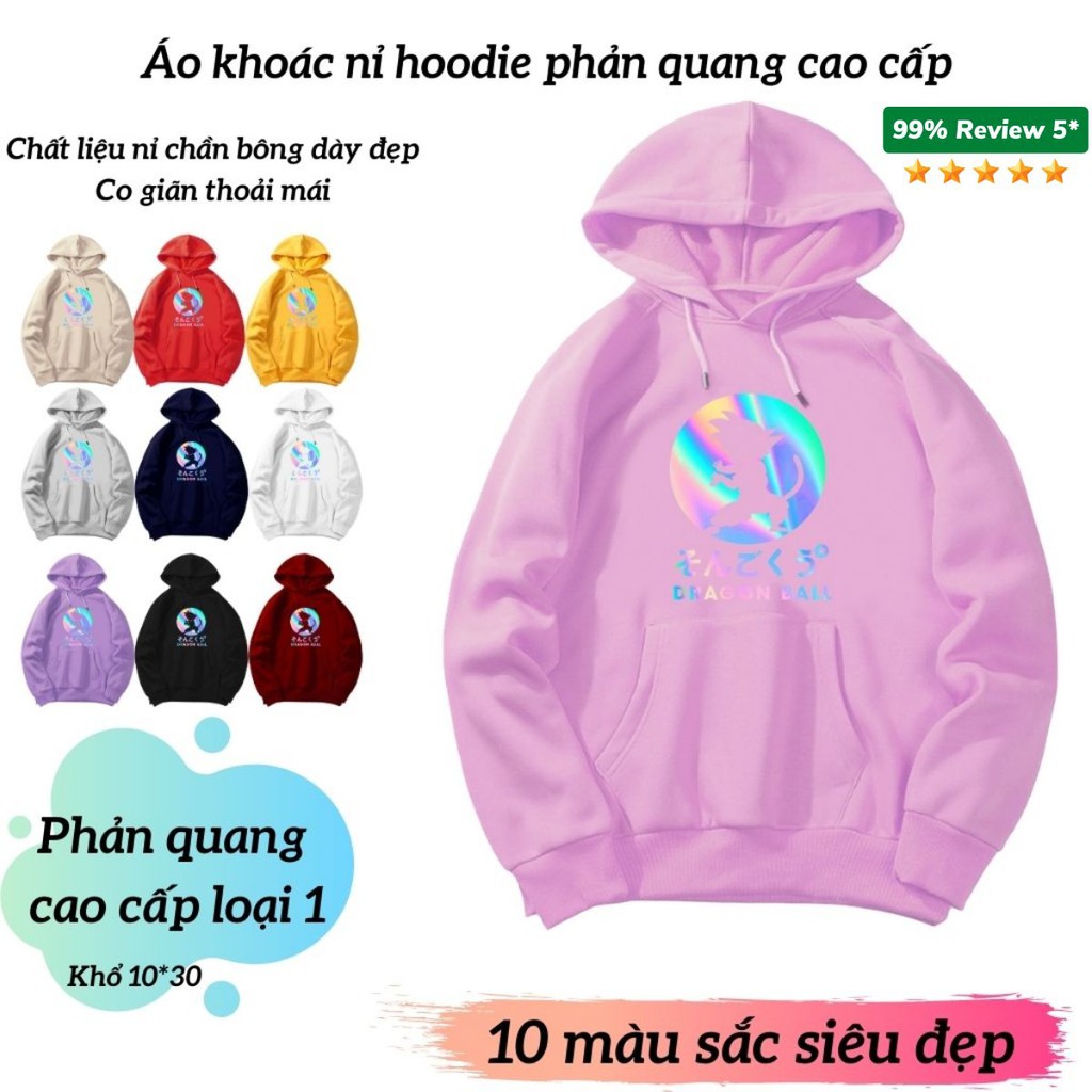 Áo khoác hoodie phản quang ️/Áo nỉ Dragon Ball dày 2 lớp êm ái, Freesize Unisex cho nam và nữ /Freeship 99k - KN33