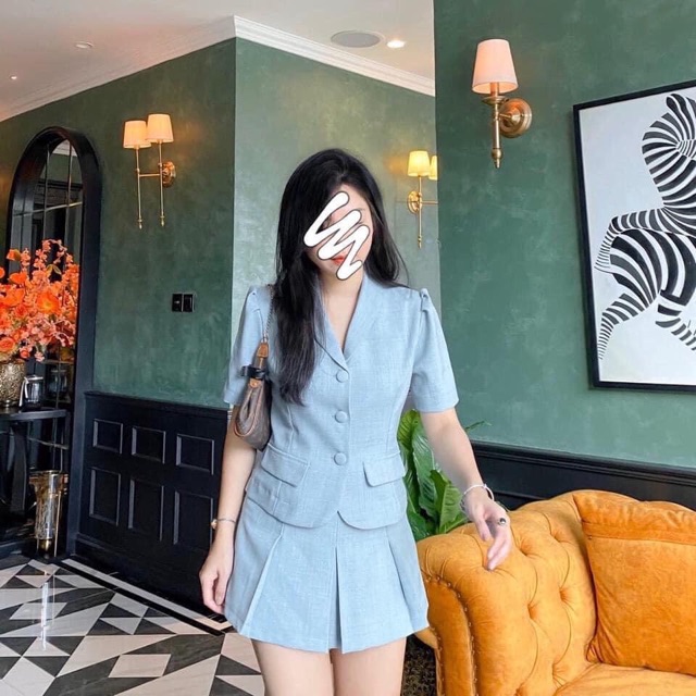 Sét áo vest chân váy xếp ly - set vest thiết kế | BigBuy360 - bigbuy360.vn