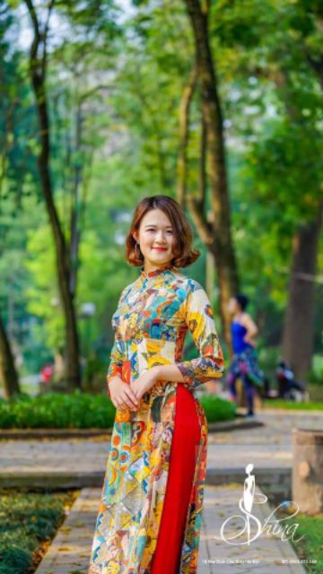 Áo dài thổ cẩm họa tiết Hoa Hướng Dương