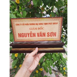 MICA  ĐẾ GỖ Bảng tên để bàn, kệ để bàn, biển chức danh mica đế gỗ mặt biển (12*24cm)