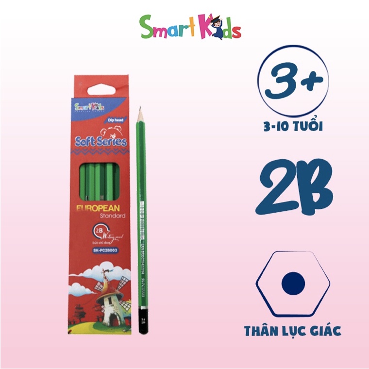 BÚT CHÌ 2B dùng Thi TRẮC NGHIỆM - Lõi chì 2.0mm - thân lục giác - Thương hiệu SmartKids cùa Bitex - Tiêu chuẩn Châu Âu