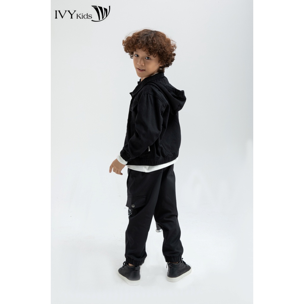 Áo khoác bò cổ mũ bé trai IVY moda MS 77K0756