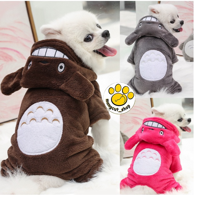 Áo Hoodie nhung cho thú cưng giữ ấm mùa đông đáng yêu, áo nỉ nhung có mũ totoro cho chó mèo