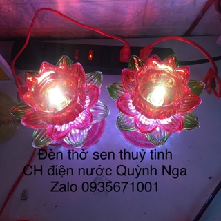 1 cặp Đèn thờ sen thuỷ tinh cao 20cm