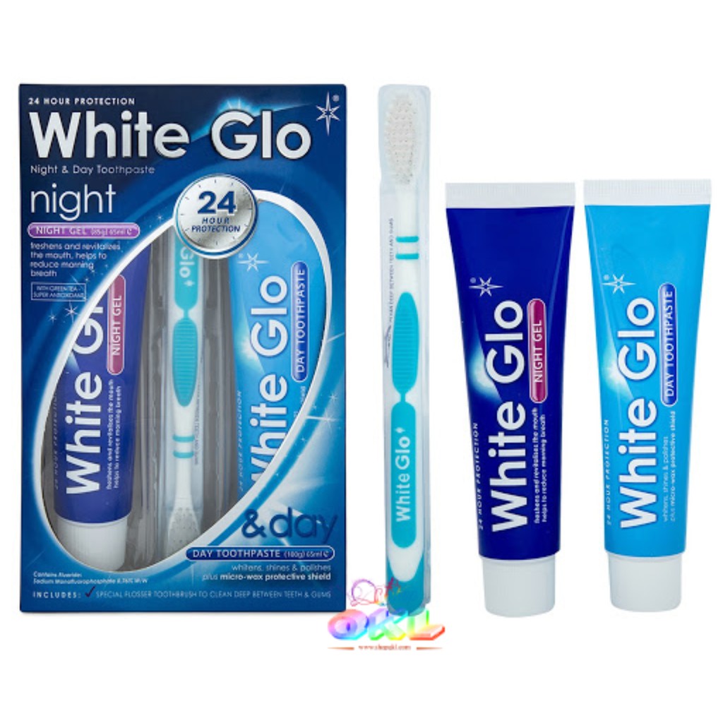 [Có Tem Nhãn] Kem đánh răng làm trắng đêm và ngày White Glo 185g Chính Hãng