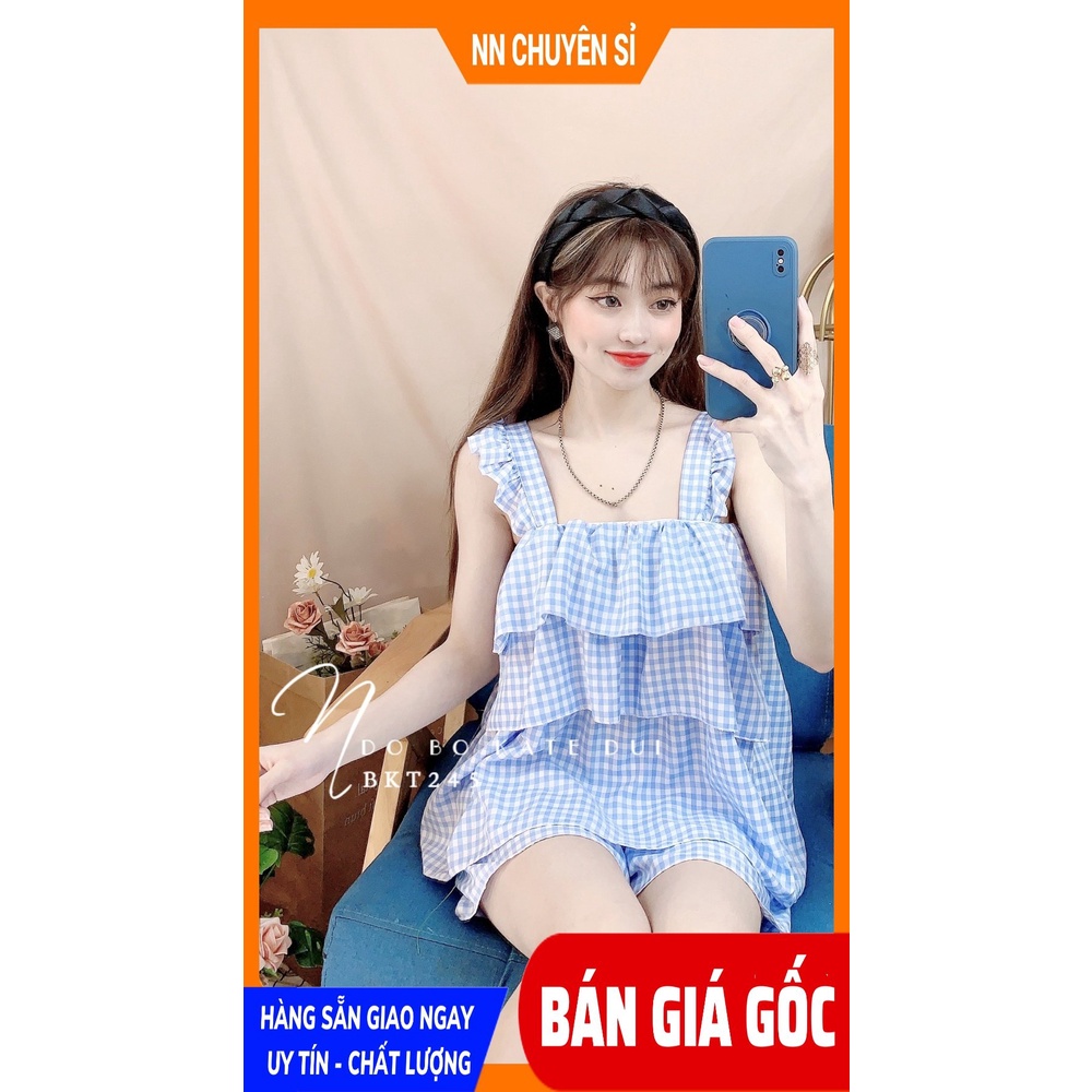 Đồ bộ nữ mặc nhà chất kate mềm mát in họa tiết caro nhí dễ thương BKT245